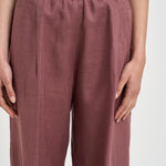 Pantalone donna palazzo in lino rosa malva S6SN38 H92 SEMICOUTURE 