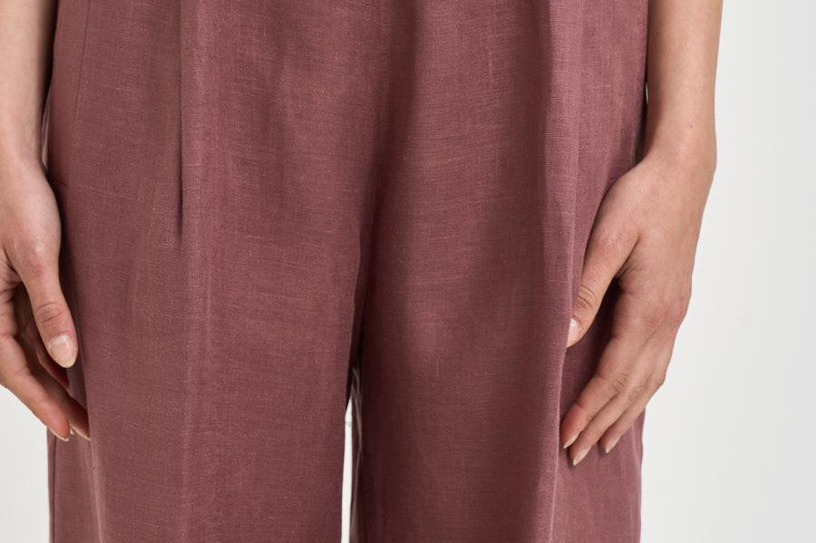 Pantalone donna palazzo in lino rosa malva S6SN38 H92 SEMICOUTURE 
