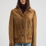 Giubbotto donna in suede cammello con frange GWP02368 P00216055678 GOLDEN GOOSE 
