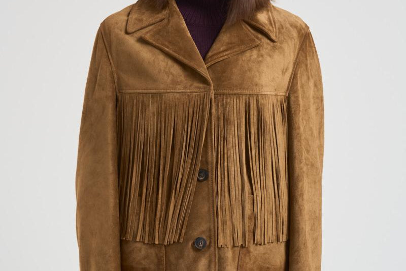 Giubbotto donna in suede cammello con frange GWP02368 P00216055678 GOLDEN GOOSE 