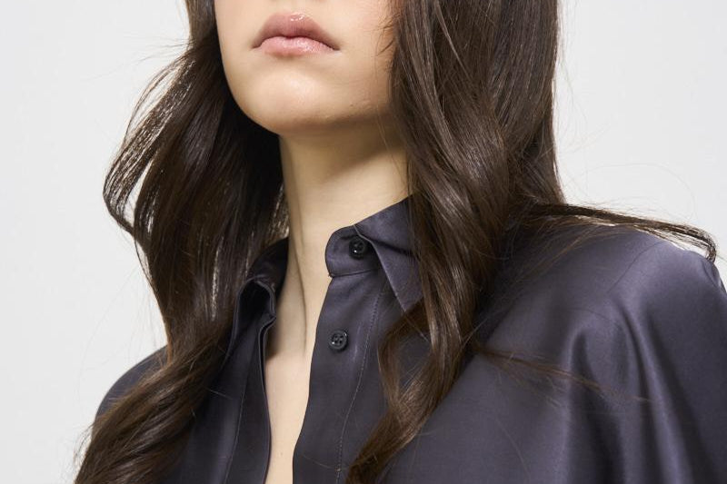 Camicia donna in raso blu S06274 6638061 PESERICO 