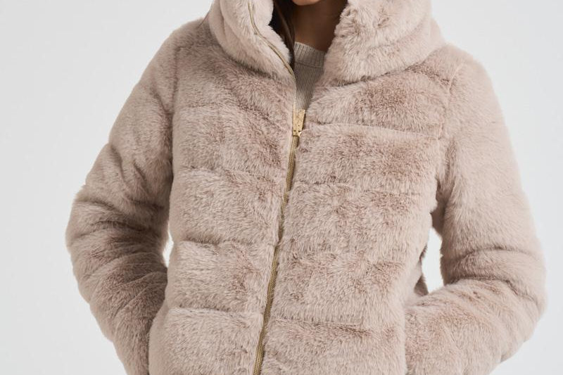 Piumino donna in eco pelliccia beige PI001935D 1985 HERNO 