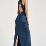 Abito donna lungo satinato blu 16193 BLUE ACTUALEE 