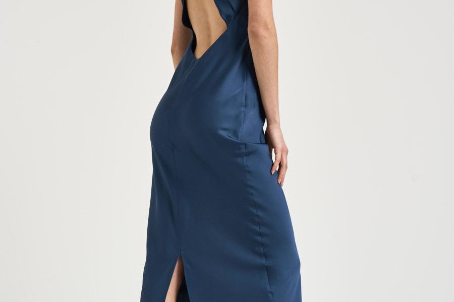 Abito donna lungo satinato blu 16193 BLUE ACTUALEE 