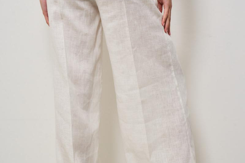 Pantalone donna a palazzo in lino bianco S5SN30 A10 SEMICOUTURE 