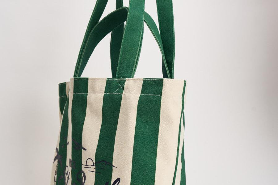 Borsa tote donna in cotone a righe verde STRIPESPOP 51 MC2 SAINT BARTH 