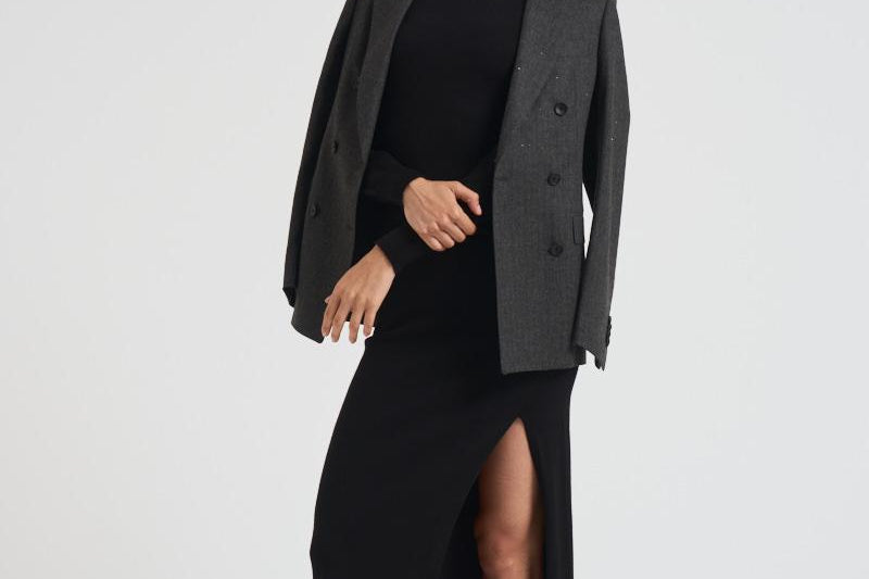 Abito donna lungo con spacco nero D550909 LIME013NERO P.a.r.o.s.h. 