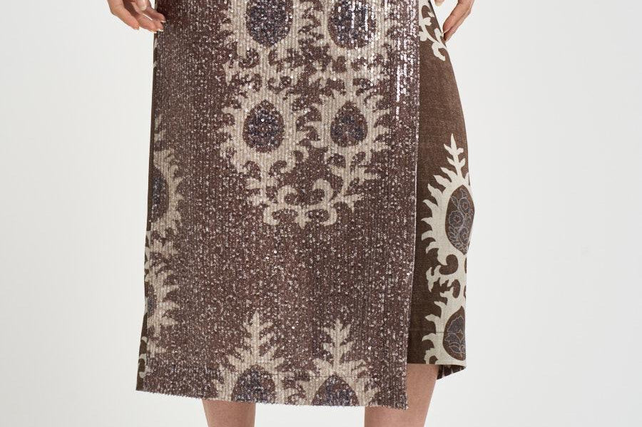 Gonna donna a portafoglio con paillettes marrone S1184 156 BAZAR DELUXE 