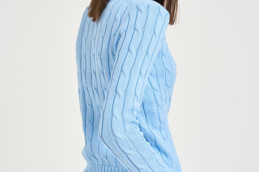 Maglia donna girocollo a trecce celeste 211971869 512 RALPH LAUREN 