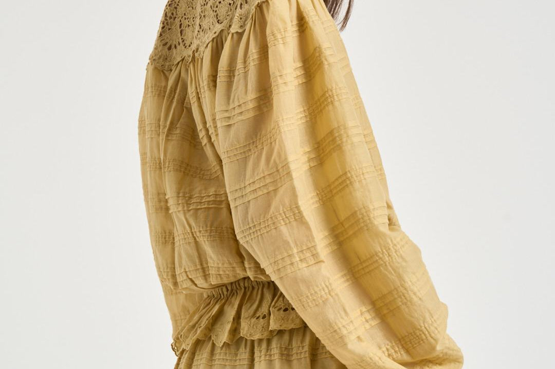 Blusa donna Polly con pizzo giallo pastello HT0767FA D1J05E10LC MARANT ETOILE 