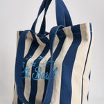 Borsa tote donna in cotone a righe blu STRIPESPOP 61 MC2 SAINT BARTH 