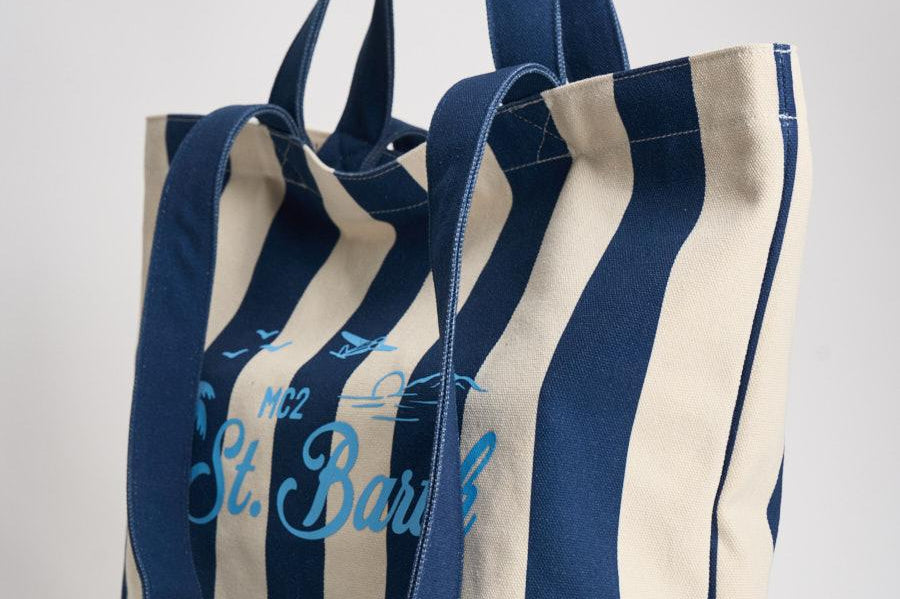 Borsa tote donna in cotone a righe blu STRIPESPOP 61 MC2 SAINT BARTH 