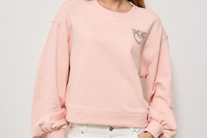 Felpa donna rosa con strass logo 102827 A2G8N38 PINKO 
