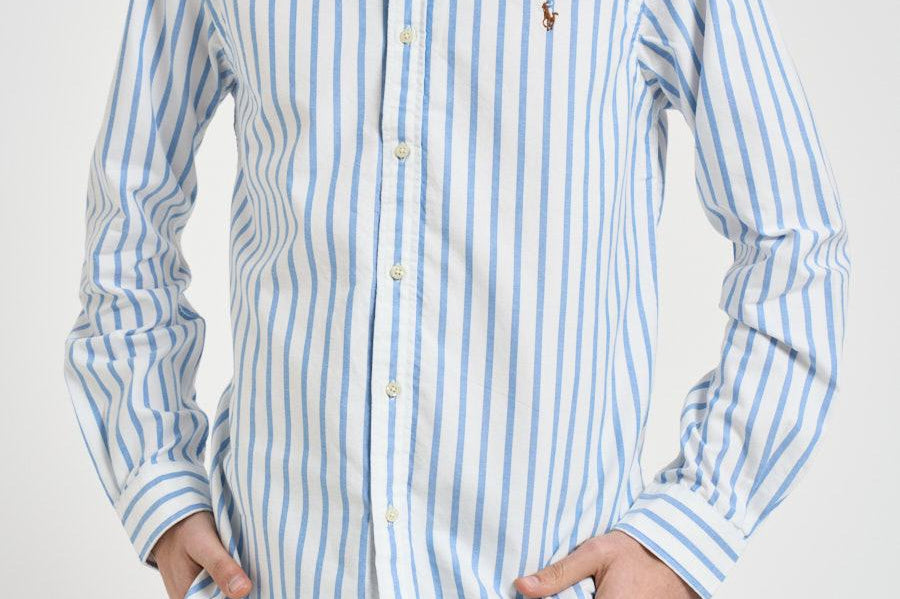 Camicia uomo Oxford a righe bianco e azzurro 710938684 001 RALPH LAUREN 
