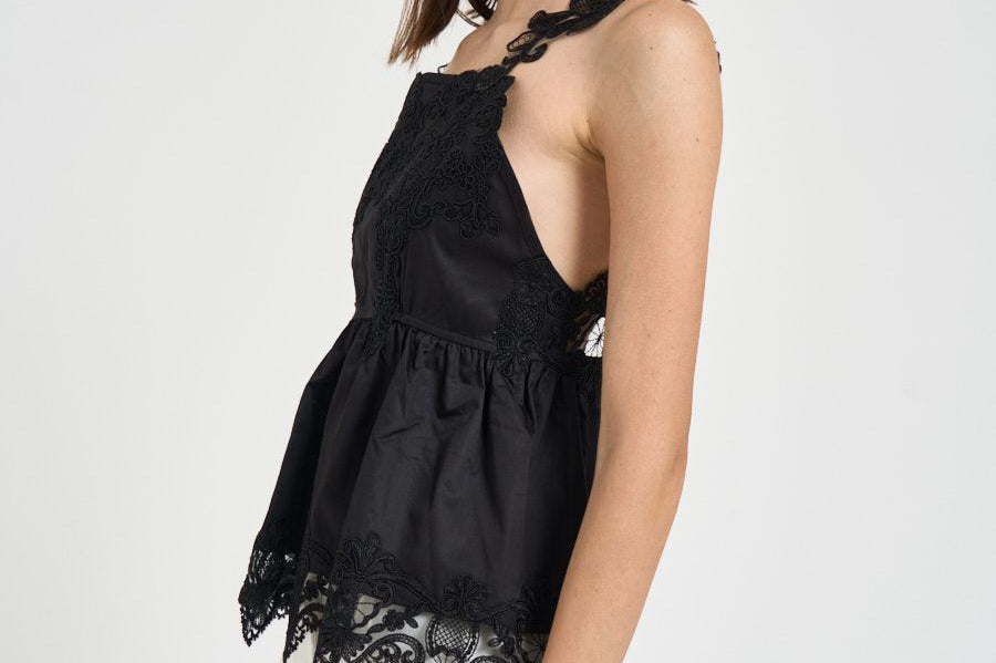 Top donna con ricami nero W08170581 BLACK MAURIZIO MYKONOS 