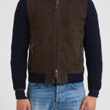 Giubbotto uomo in camoscio e tessuto blu FRANCIS KNIT 309 THE JACK LEATHERS 