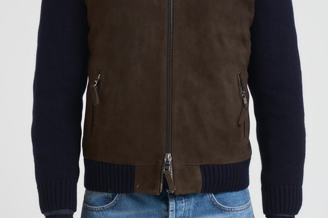 Giubbotto uomo in camoscio e tessuto blu FRANCIS KNIT 309 THE JACK LEATHERS 
