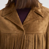 Giubbotto donna in suede cammello con frange GWP02368 P00216055678 GOLDEN GOOSE 