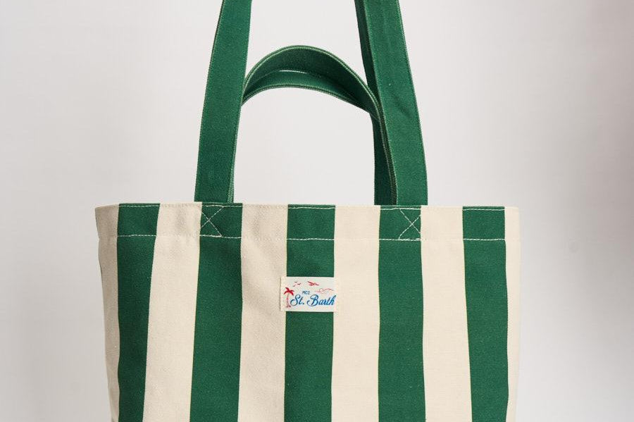 Borsa tote donna in cotone a righe verde STRIPESPOP 51 MC2 SAINT BARTH 