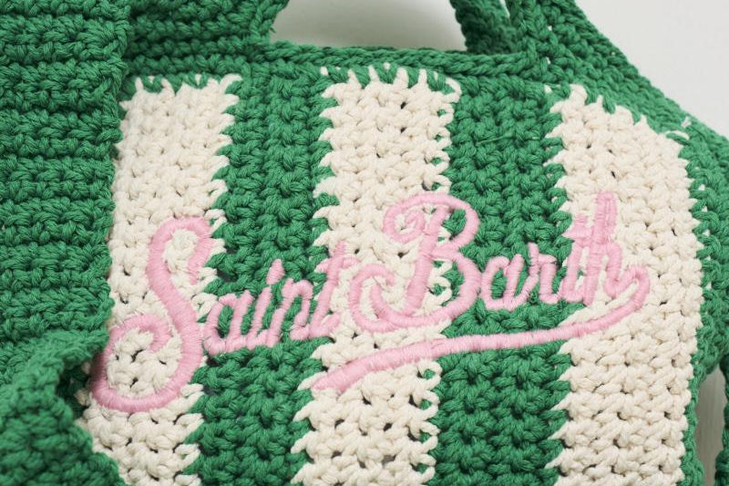 Borsa donna crochet a righe verde CROCHETBAGMINI 00193H MC2 SAINT BARTH 