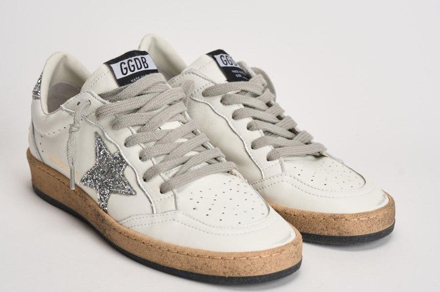 Sneakers donna Ball Star bianca e silver GWF00117 F00377311325 GOLDEN GOOSE 