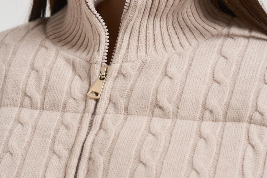 Giubbotto donna in maglia a trecce beige MYAWOOL 11 MC2 SAINT BARTH 