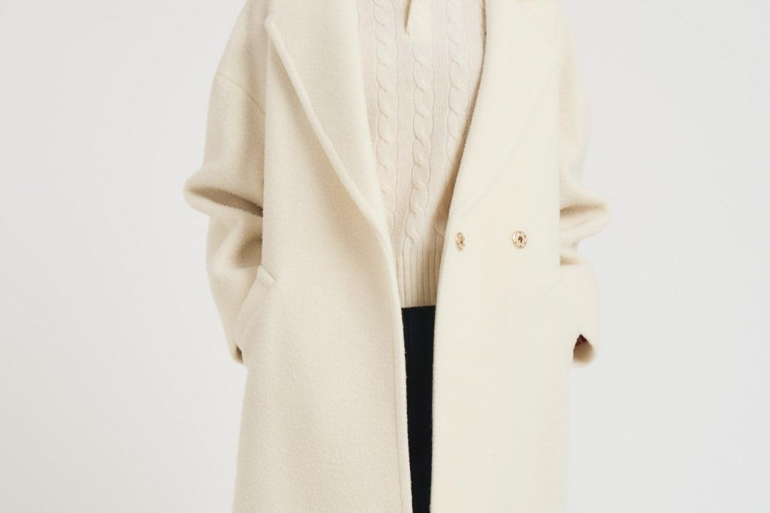 Cappotto donna midi in lana panna NAUSICA FENICE100 ACCADEMIE TESSILI 