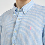 Camicia uomo in lino gessato celeste 710B15647 003 RALPH LAUREN 