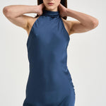 Abito donna lungo satinato blu 16193 BLUE ACTUALEE 