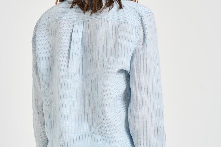 Camicia donna in lino a righe azzurre e bianche 211A96158 003 RALPH LAUREN 