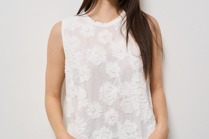 Top donna bianco con ricami floreali S25MD70 BIANCO TENSIONE IN 