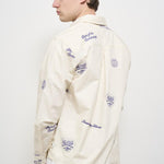 Camicia uomo avorio con ricami blu LDM410216 215477IVORY/BLUPRINT LES DEUX 