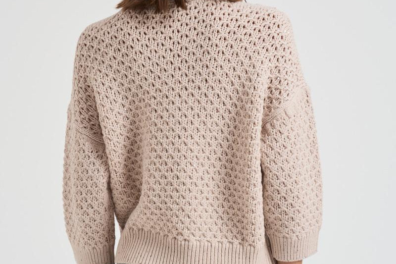 Maglia donna girocollo traforata beige A99314F05 947 PESERICO 