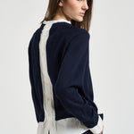 Maglia donna blu con inserto camicia bianca Y6SB60 N06 SEMICOUTURE 