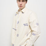 Camicia uomo avorio con ricami blu LDM410216 215477IVORY/BLUPRINT LES DEUX 