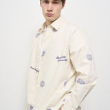 Camicia uomo avorio con ricami blu LDM410216 215477IVORY/BLUPRINT LES DEUX 