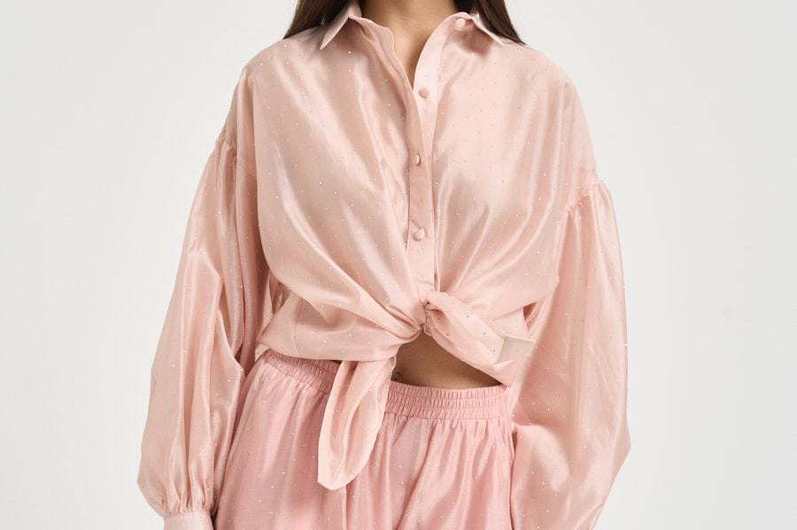 Camicia donna con strass rosa 16147 PINK ACTUALEE 