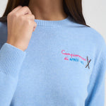 Maglia donna girocollo con ricamo celeste NEWQUEEN CAMP31 MC2 SAINT BARTH 