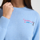 Maglia donna girocollo con ricamo celeste NEWQUEEN CAMP31 MC2 SAINT BARTH 