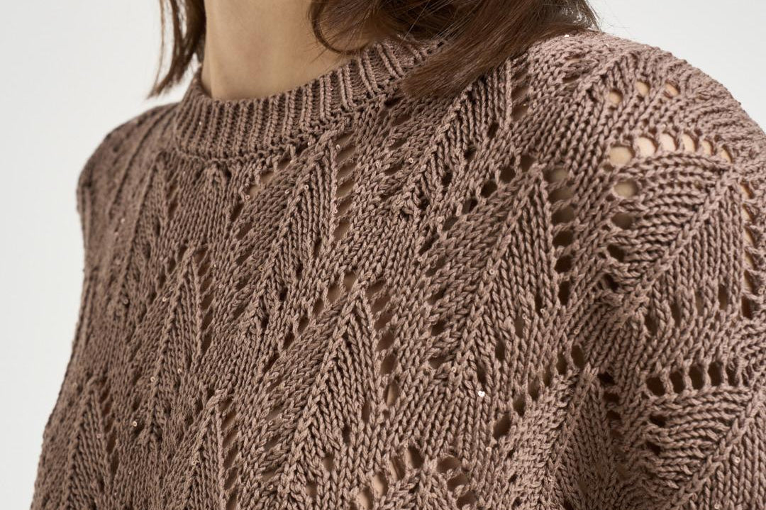 Maglia donna traforata marrone A99079F03 09110149 PESERICO 