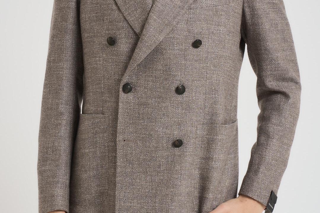 Giacca uomo doppiopetto in lana tortora 1SMC20K C90044T1250 TAGLIATORE 