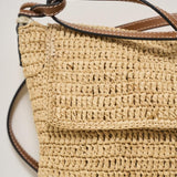 Borsa donna a tracolla in rafia beige V5.2AH NATURAL&BROWN MANEBI' 