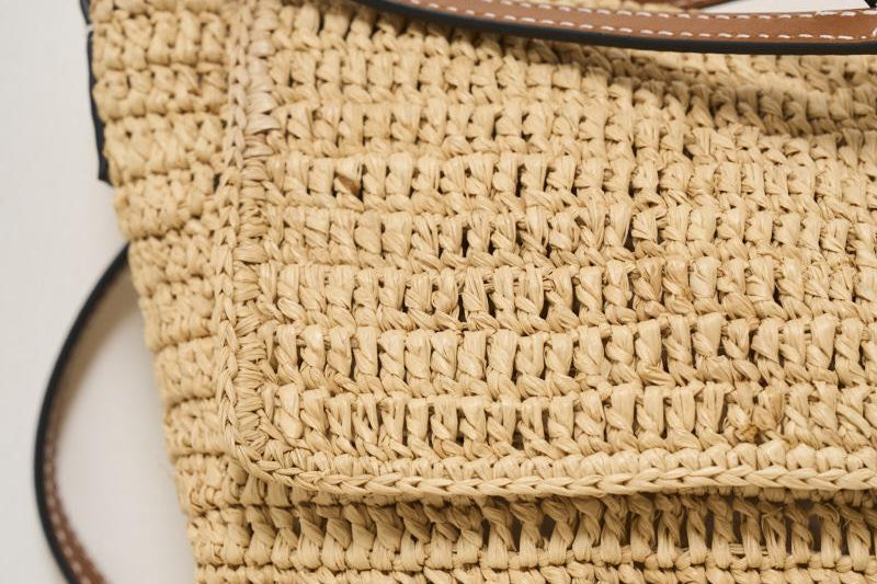 Borsa donna a tracolla in rafia beige V5.2AH NATURAL&BROWN MANEBI' 
