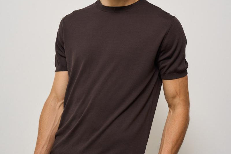 T-shirt uomo in maglia girocollo marrone K100421 170 KANGRA 