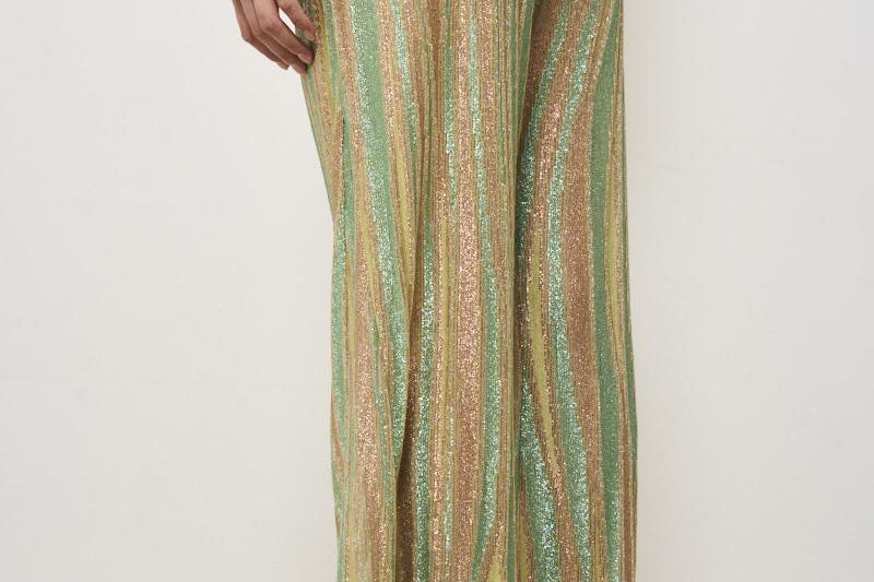 Pantaloni donna a palazzo in lamé verdi 13919 6014 FORTE FORTE 