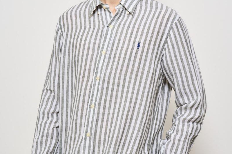 Camicia uomo a righe in lino grigia 710969636 001 RALPH LAUREN 