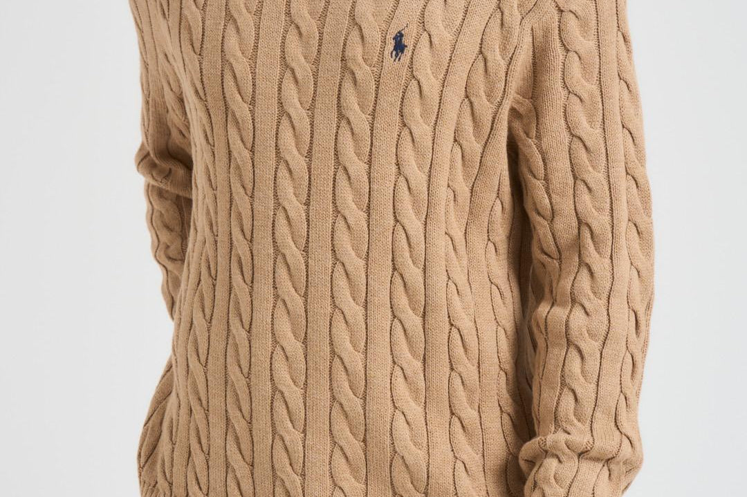 Maglia uomo a treccia cammello 710775885 014 RALPH LAUREN 