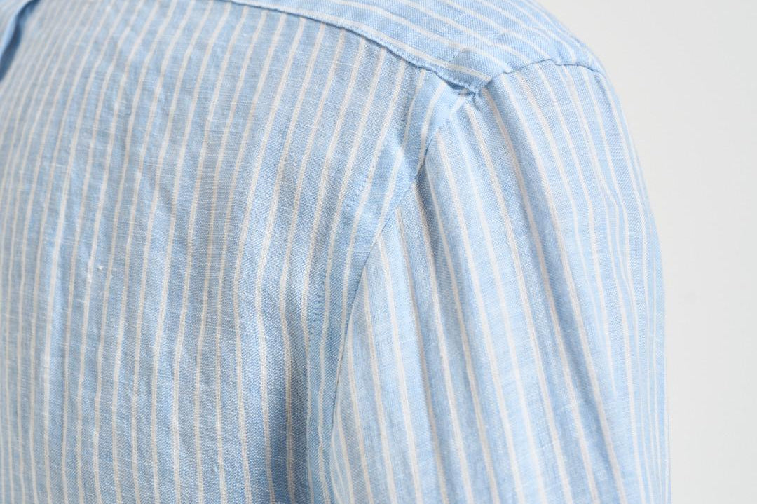 Camicia uomo in lino gessato celeste 710B15647 003 RALPH LAUREN 