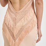 Abito donna lungo cipria macramè e frange TM190163A PEACH THE ANDAMANE 