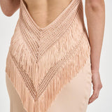 Abito donna lungo cipria macramè e frange TM190163A PEACH THE ANDAMANE 